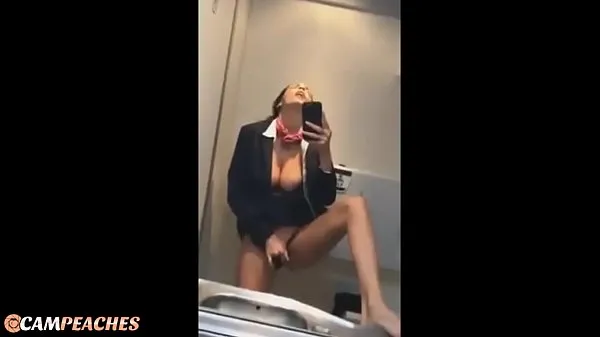 Vis Campeaches - *MUST SEE* Hot Stewardess Live on public plane flight masturbating nude klip Film