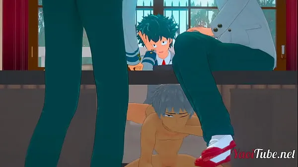 Afficher Boku No Hero Yaoi 3D - Deku baise Bakugou sous la table en parlant à Todoroki et Kaminari - Creampie anal à cru clips Films