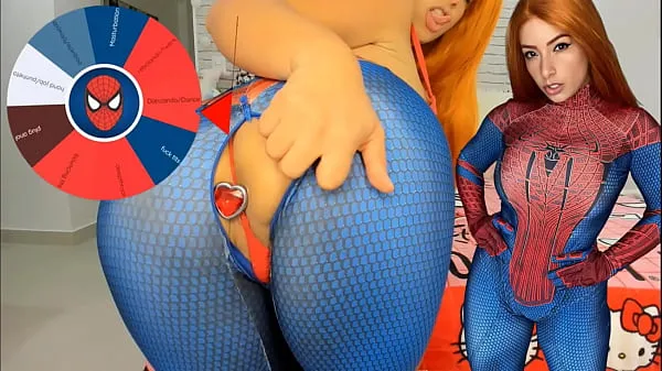 Mary Jane from spider man cosplay feat the wheel of sex game blowjob big tits bouncng and buttplug TRY NOT TO CUM Klip Filmi göster