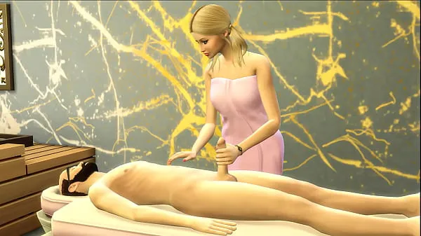 Hot Blonde stepdaughter gives her stepdad a massage in her new salon 클립 영화 표시